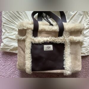 UGG Australia Suede Leather Shearling Sherpa Sheepskin Tote